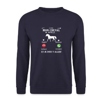 Mon cheval m appelle et je dois aller humour appel - Sweat-shirt Unisexe - marine - Devant - Alina (178cm) & Michal (187cm)