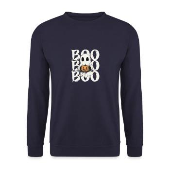 Ghost with Pumpkin Boo" Halloween - Unisex Sweatshirt - navy - Front - Alina (178cm) & Michal (187cm)