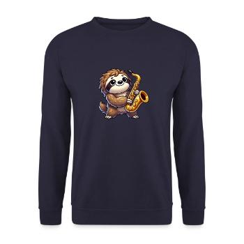 Faultier Saxofon Saxofonist Spieler Jazz Musik - Unisex Pullover - Navy - Vorne - Alina (178cm) & Michal (187cm)
