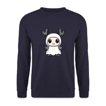 Elch Halloween Lustig Geist - Unisex Pullover - Navy - Vorne - Alina (178cm) & Michal (187cm)