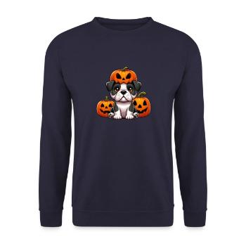 Lustige Halloween Kürbisse Bulldogge Helm Hut - Unisex Pullover - Navy - Vorne - Alina (178cm) & Michal (187cm)