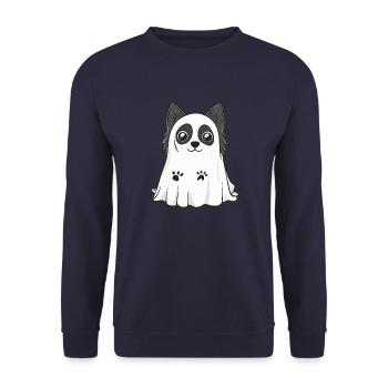 Border Collie Hund Halloween Lustig Geist - Unisex Pullover - Navy - Vorne - Alina (178cm) & Michal (187cm)