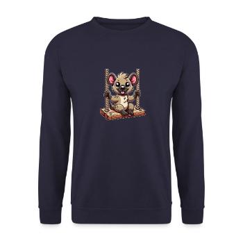 Lustige Hyäne schaukelt Cartoon Spielplatz - Unisex Pullover - Navy - Vorne - Alina (178cm) & Michal (187cm)