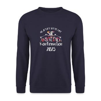 Ab jetzt bitte mit Sie ansprechen Konfirmation - Unisex Pullover - Navy - Vorne - Alina (178cm) & Michal (187cm)
