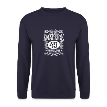 Knackige 45 Geburtstag witzig - Unisex Pullover - Navy - Vorne - Alina (178cm) & Michal (187cm)