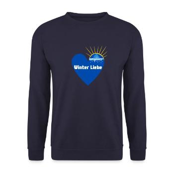 Herz Design Winter Liebe von Gregor Jell - Unisex Pullover - Navy - Vorne - Alina (178cm) & Michal (187cm)