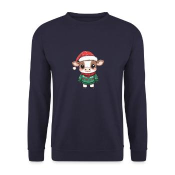 Kuh Weihnachten Comic - Unisex Pullover - Navy - Vorne - Alina (178cm) & Michal (187cm)