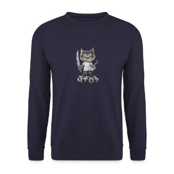 Horror Cat with Knife What? Что - Unisex Sweatshirt - navy - Front - Alina (178cm) & Michal (187cm)
