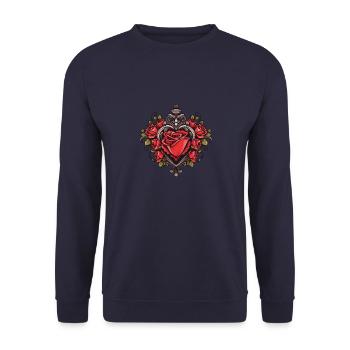 Herz Symbol Liebe Tattoo - Unisex Pullover - Navy - Vorne - Alina (178cm) & Michal (187cm)