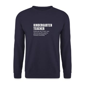 Funny Kindergarten Teacher Definition Humor - Unisex Sweatshirt - navy - Front - Alina (178cm) & Michal (187cm)