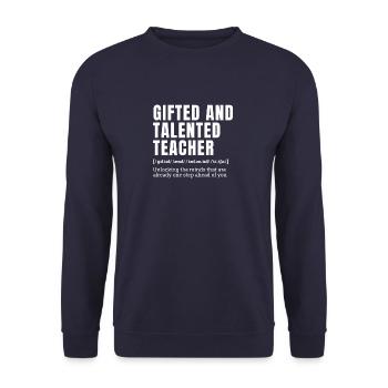Enseignant doué et talentueux Définition Humour - Sweat-shirt Unisexe - marine - Devant - Alina (178cm) & Michal (187cm)