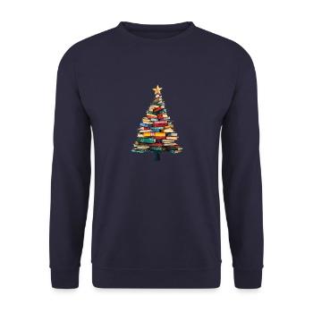 Christmas book tree festive for teachers - Unisex Sweatshirt - navy - Front - Alina (178cm) & Michal (187cm)