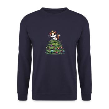 Lustige Katze Weihnachtsbaum Skurril - Unisex Pullover - Navy - Vorne - Alina (178cm) & Michal (187cm)