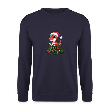 Dino avec arbre de Noël dessin animé fantaisiste T-Rex - Sweat-shirt Unisexe - marine - Devant - Alina (178cm) & Michal (187cm)