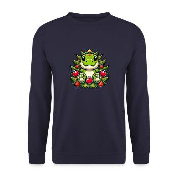 Mignon T-Rex Arbre de Noël Père Noël Dino - Sweat-shirt Unisexe - marine - Devant - Alina (178cm) & Michal (187cm)