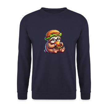 Süßes Faultier Hamburger Cheeseburger Fast Food Ca - Unisex Pullover - Navy - Vorne - Alina (178cm) & Michal (187cm)