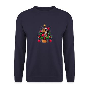 Mignon T-Rex Dino arbre de Noël style bande dessinée - Sweat-shirt Unisexe - marine - Devant - Alina (178cm) & Michal (187cm)