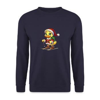 Winter Ente Weihnachten Skifahrer Santa Claus - Unisex Pullover - Navy - Vorne - Alina (178cm) & Michal (187cm)
