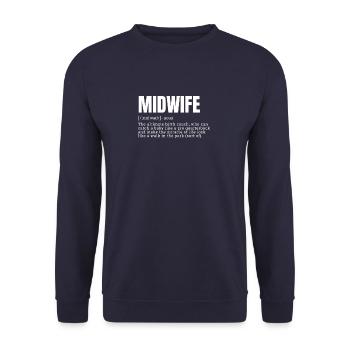 Midwife Definition Funny Quote T-Shirts - Unisex Pullover - Navy - Vorne - Alina (178cm) & Michal (187cm)