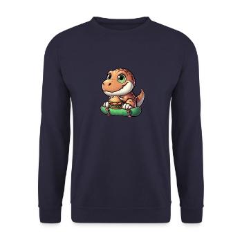 T-Rex Dinosaur Skateboard Cheeseburger Fun - Unisex Sweatshirt - navy - Front - Alina (178cm) & Michal (187cm)