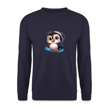 Lustiger Pinguin Snowboard Abenteurer - Unisex Pullover - Navy - Vorne - Alina (178cm) & Michal (187cm)