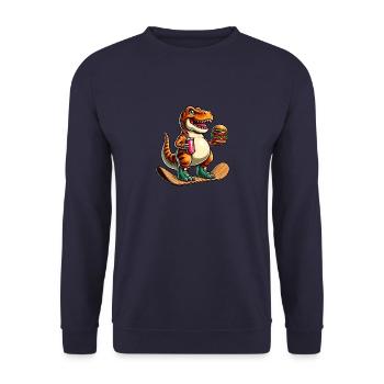 T-Rex Dinosaur Skateboard Hamburger Fun - Unisex Sweatshirt - navy - Front - Alina (178cm) & Michal (187cm)