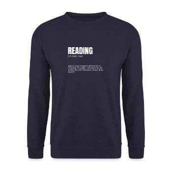 Funny Definition for Indoor Hobbies Dictionary Ind - Unisex Pullover - Navy - Vorne - Alina (178cm) & Michal (187cm)