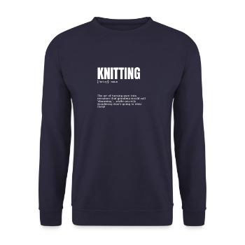 Funny Knitting Definition Poster for Indoor Hobbie - Unisex Pullover - Navy - Vorne - Alina (178cm) & Michal (187cm)