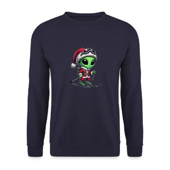 Weihnachten Alien Skifahrer Santa Skisport - Unisex Pullover - Navy - Vorne - Alina (178cm) & Michal (187cm)