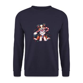 Christmas Dog Australian Shepard String Lights - Unisex Sweatshirt - navy - Front - Alina (178cm) & Michal (187cm)