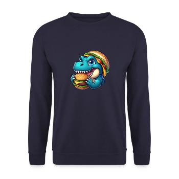 Dino T-Rex Hamburger Cheeseburger Fast Food - Unisex Sweatshirt - navy - Front - Alina (178cm) & Michal (187cm)