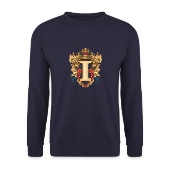 I Buchstabe Logo Krone - Unisex Pullover - Navy - Vorne - Alina (178cm) & Michal (187cm)
