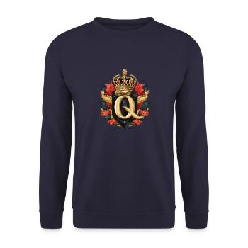 Q Buchstabe Logo Krone - Unisex Pullover - Navy - Vorne - Alina (178cm) & Michal (187cm)