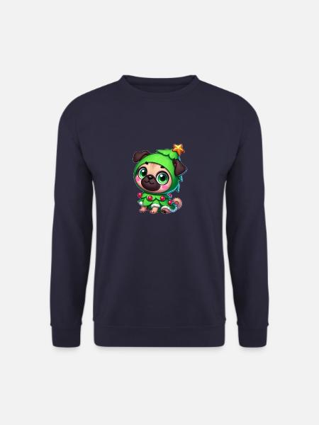 Skurriler Mops Weihnachten Tannenbaum Cartoon - Unisex Pullover - Navy