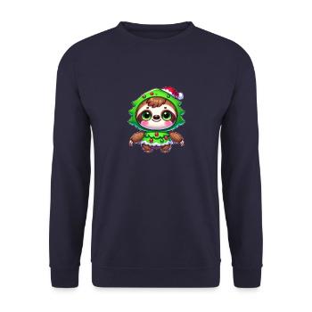 Lustiges Weihnachtsfaultier Weihnachtsbaum Cartoon - Unisex Pullover - Navy - Vorne - Alina (178cm) & Michal (187cm)