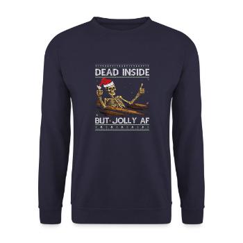 Funny Xmas Skeleton Quote - Dead Inside But Jolly - Unisex Sweatshirt - navy - Front - Alina (178cm) & Michal (187cm)