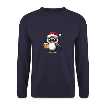 Eule Weihnachten Bier Lustig - Unisex Pullover - Navy - Vorne - Alina (178cm) & Michal (187cm)