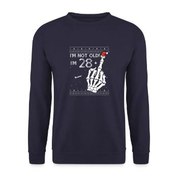 Ich bin 28 + 1 Mittelfinger - Lustiges 29. Weihnachten - Unisex Pullover - Navy - Vorne - Alina (178cm) & Michal (187cm)