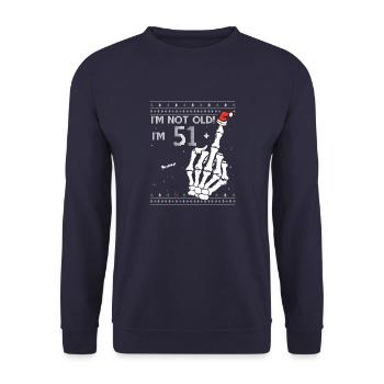 51 + 1 Flip Off - Hässlicher Weihnachtspullover für den 52. - Unisex Pullover - Navy - Vorne - Alina (178cm) & Michal (187cm)