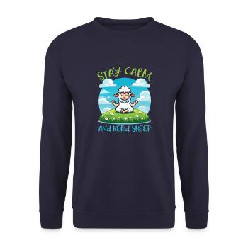 Stay Calm And Herd Sheep Zen Meditation Sheep - Unisex Sweatshirt - navy - Front - Alina (178cm) & Michal (187cm)