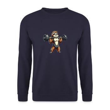 Funny Sloth Dumbbell Fitness Workout - Unisex Sweatshirt - navy - Front - Alina (178cm) & Michal (187cm)