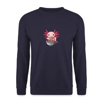 Anime Kawaii Axolotl Essen Ramen Nudeln Kinder - Unisex Pullover - Navy - Vorne - Alina (178cm) & Michal (187cm)