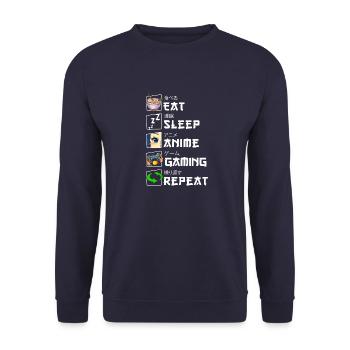 Funny Japanese Eat Sleep Anime Gaming Repeat Manga - Unisex Sweatshirt - navy - Front - Alina (178cm) & Michal (187cm)