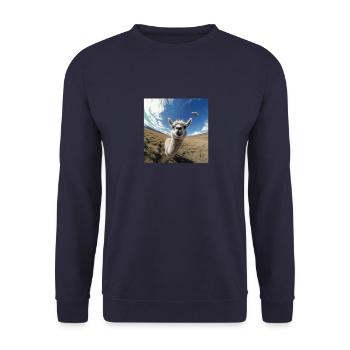 Llama Selfie with UFOs, weirder - Unisex Sweatshirt - navy - Front - Alina (178cm) & Michal (187cm)