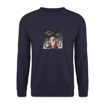 Santa Claus Selfie with UFOs, Strange Print - Unisex Sweatshirt - navy - Front - Alina (178cm) & Michal (187cm)