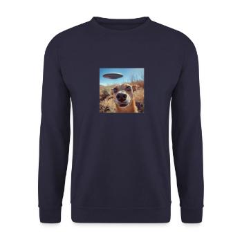 Selfie de chien avec des OVNI, imprimé étrange - Sweat-shirt Unisexe - marine - Devant - Alina (178cm) & Michal (187cm)