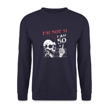 I Am 50 Plus Middle Finger - 51st Birthday - Unisex Sweatshirt - navy - Front - Alina (178cm) & Michal (187cm)