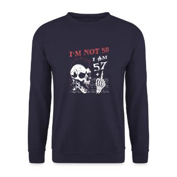I Am 57 Plus Middle Finger - 58th Birthday - Unisex Sweatshirt - navy - Front - Alina (178cm) & Michal (187cm)