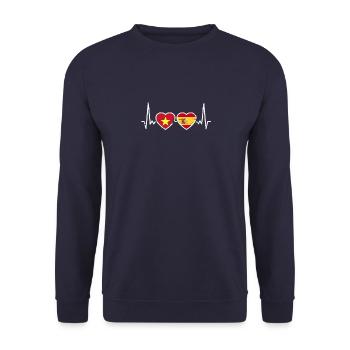 Vietnam Spanien Vintage Herzschlag Flagge - Unisex Pullover - Navy - Vorne - Alina (178cm) & Michal (187cm)