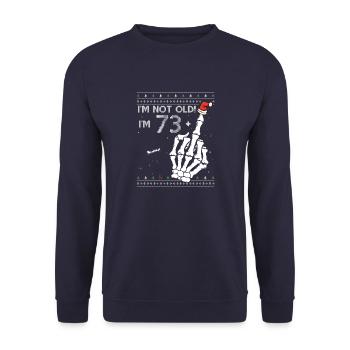 J’ai 73 ans et un doigt d’honneur - Noël drôle 74 - Sweat-shirt Unisexe - marine - Devant - Alina (178cm) & Michal (187cm)